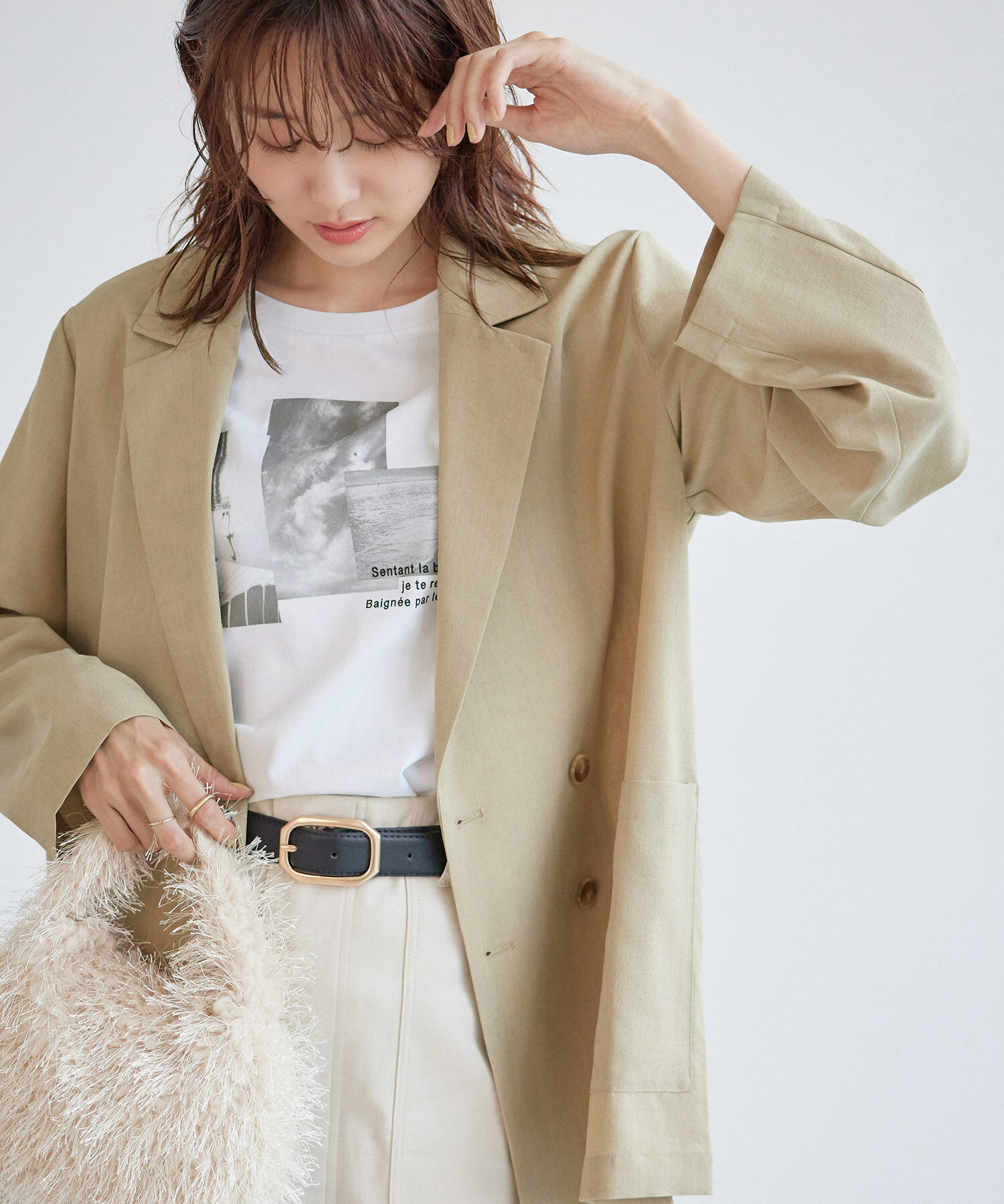 Rope&rsquo;Picnic「セットアップ対応/麻調シアーダブルテーラードジャケット/冷感・UVカット」|テーラードジャケット|