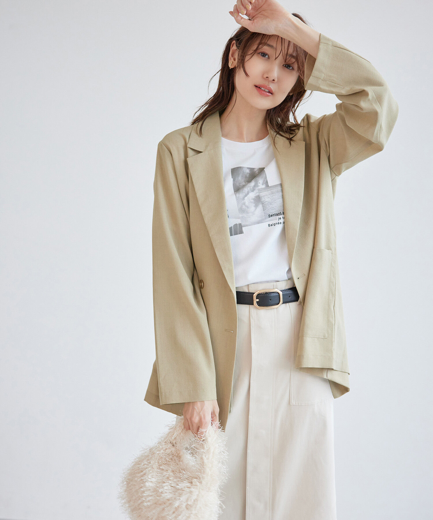 Rope&rsquo;Picnic「セットアップ対応/麻調シアーダブルテーラードジャケット/冷感・UVカット」|テーラードジャケット|