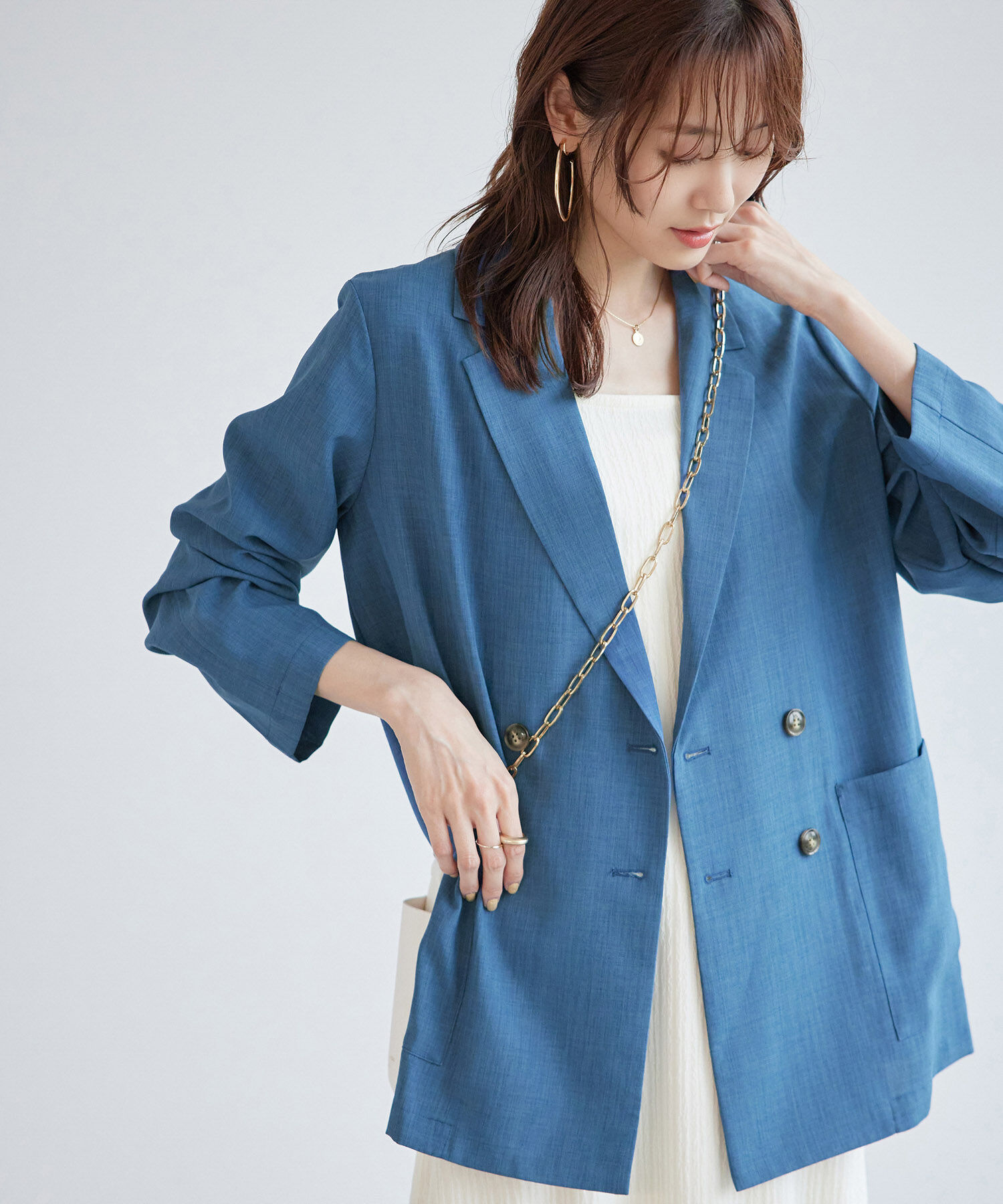 Rope&rsquo;Picnic「セットアップ対応/麻調シアーダブルテーラードジャケット/冷感・UVカット」|テーラードジャケット|