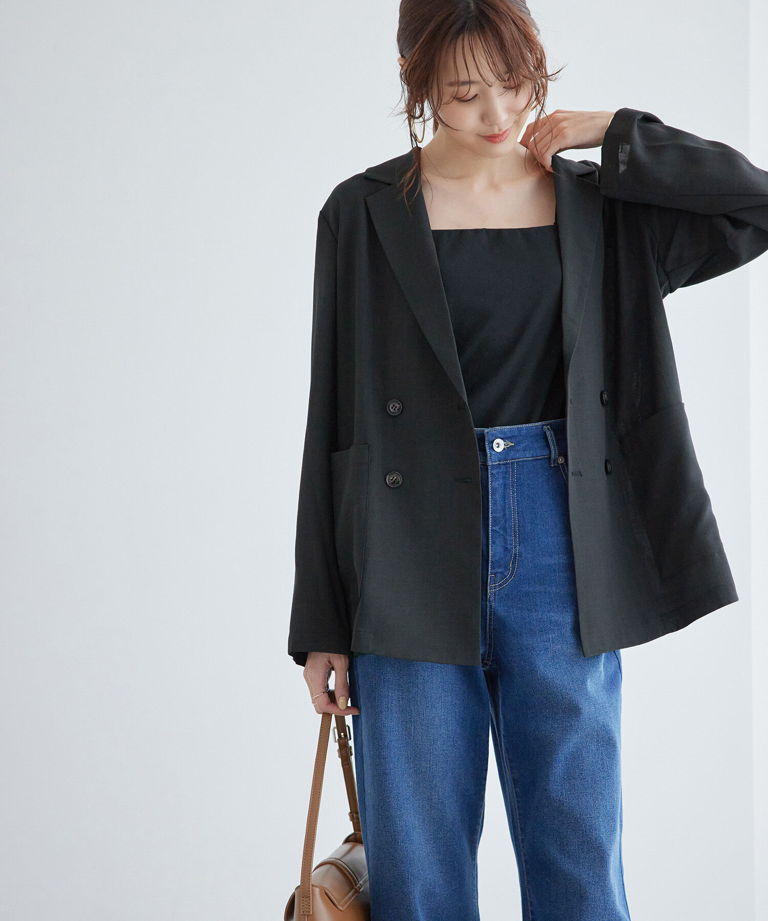 Rope&rsquo;Picnic「セットアップ対応/麻調シアーダブルテーラードジャケット/冷感・UVカット」|テーラードジャケット|