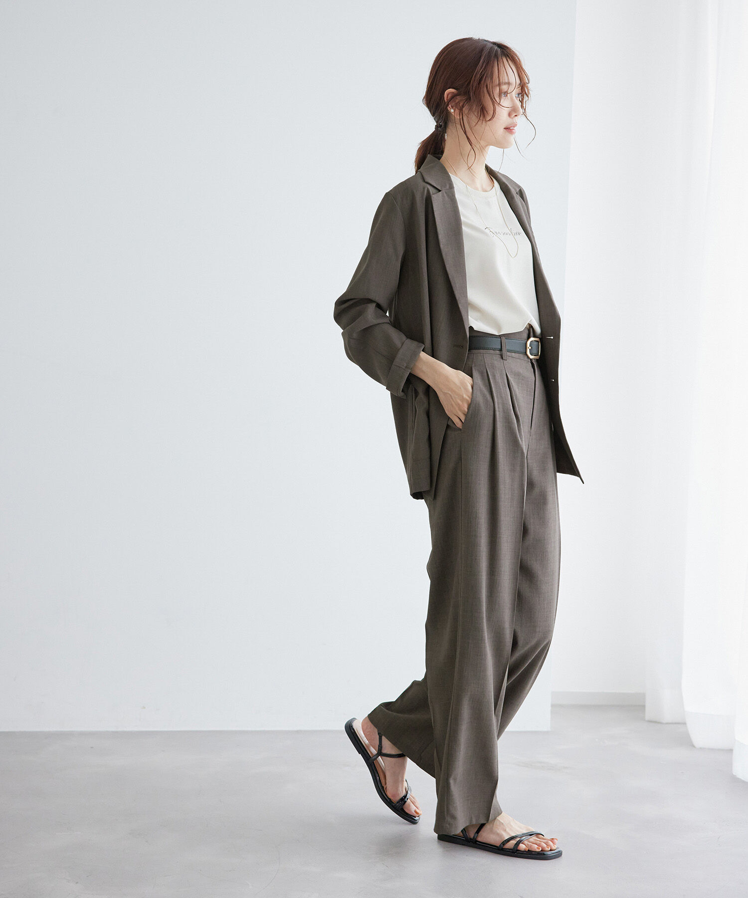 Rope&rsquo;Picnic「セットアップ対応/麻調シアーダブルテーラードジャケット/冷感・UVカット」|テーラードジャケット|