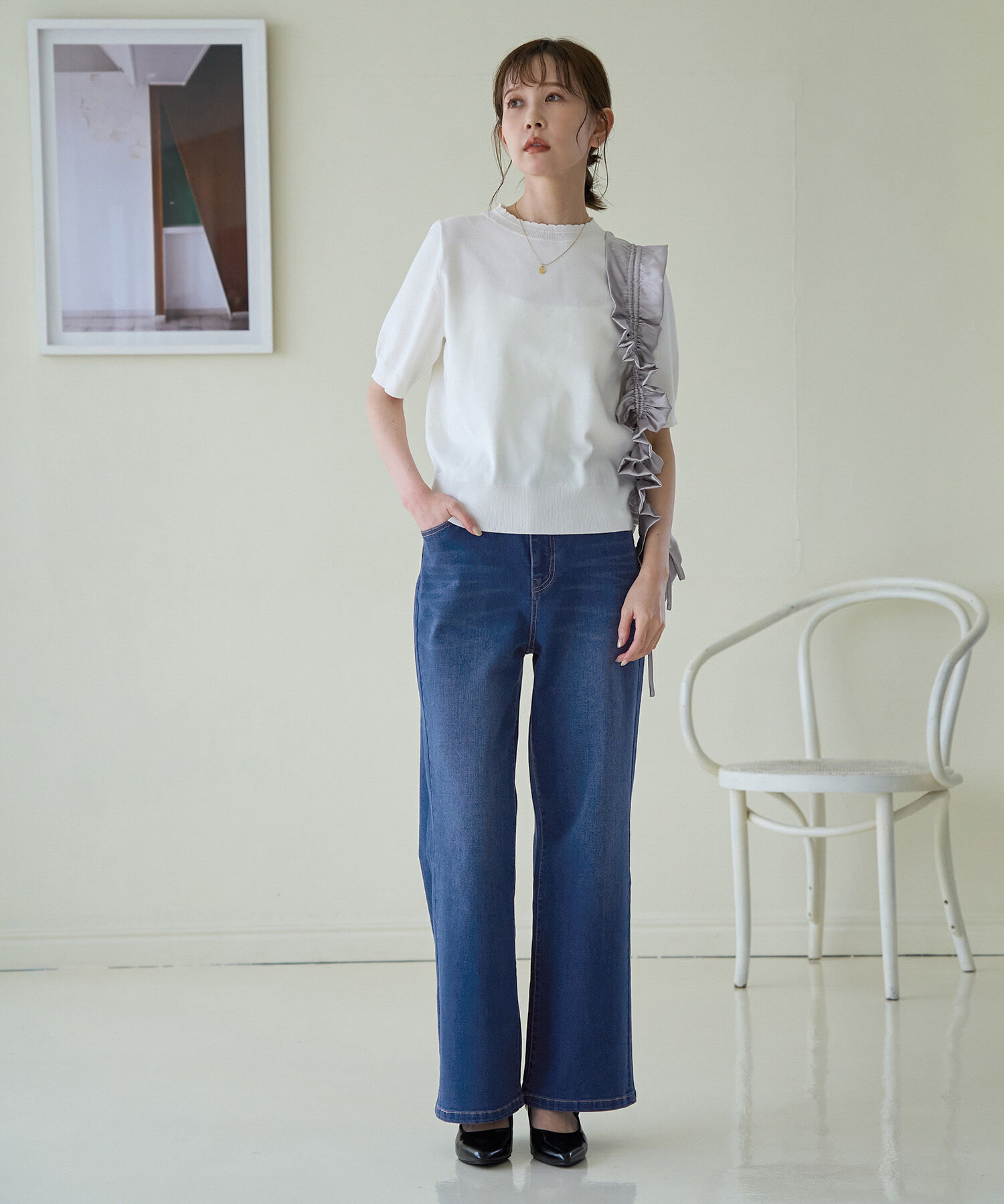 Rope&rsquo;Picnic「【ウエスト革命デニム】ウエストシェイプフレアデニムパンツ/新色追加」|デニム|