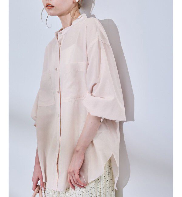 Rope&rsquo;Picnic「着丈が選べるバンドカラー無地シアーシャツ」|シャツ・ブラウス|ピンク(63)