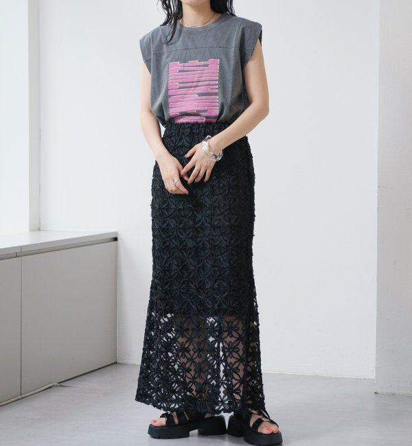  「【WEB限定/ウエストゴム/ペチコート付き】フラワーシアースカート」|スカート|