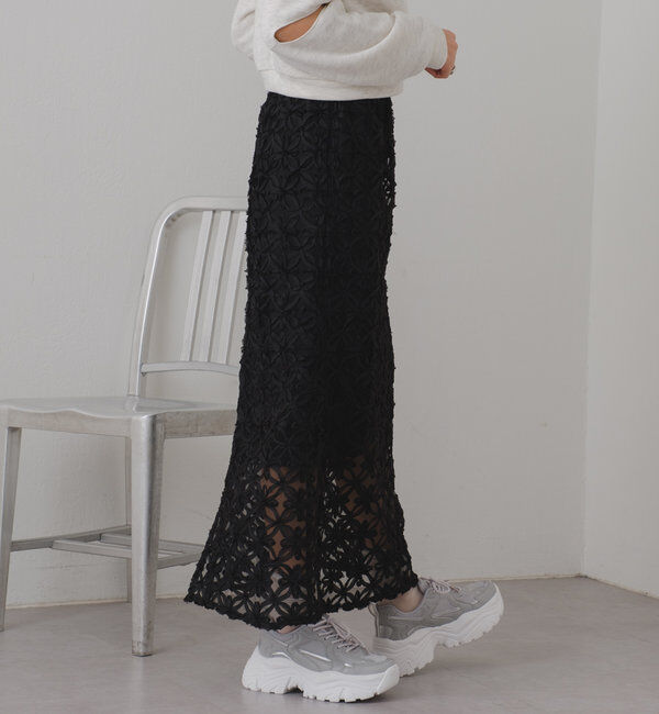  「【WEB限定/ウエストゴム/ペチコート付き】フラワーシアースカート」|スカート|