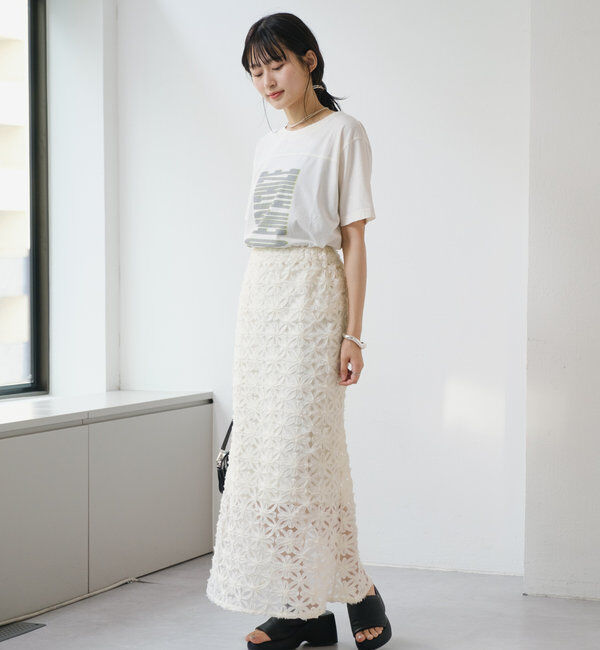  「【WEB限定/ウエストゴム/ペチコート付き】フラワーシアースカート」|スカート|