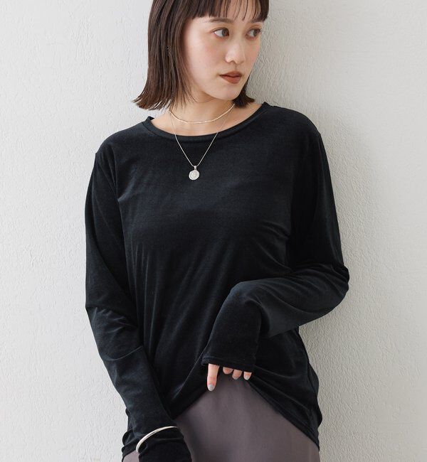  「【1枚でも様になる】シアーベロアロンT」|Tシャツ・カットソー|ブラック