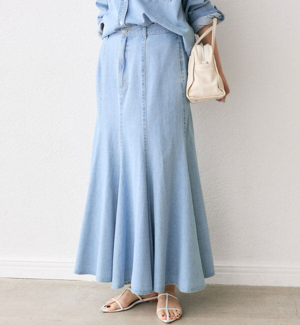  「【MONN.:.(モン)】ライトデニムマキシスカート」|スカート|サックスブルー