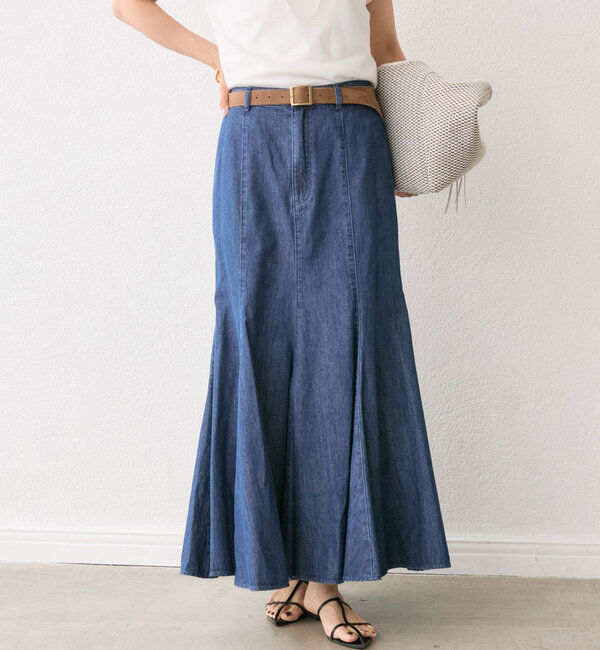  「【MONN.:.(モン)】ライトデニムマキシスカート」|スカート|ブルー