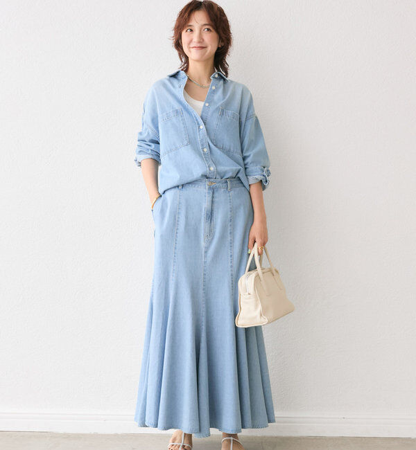  「【MONN.:.(モン)】ライトデニムマキシスカート」|スカート|