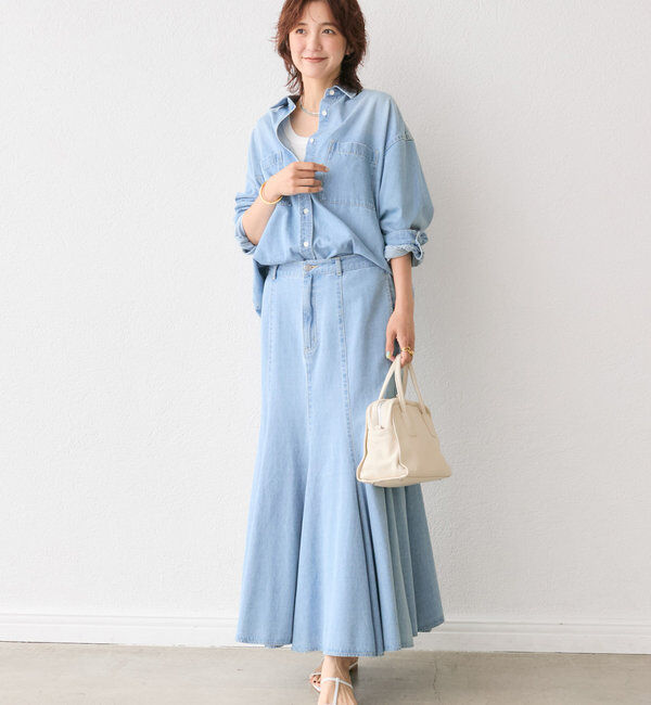  「【MONN.:.(モン)】ライトデニムマキシスカート」|スカート|