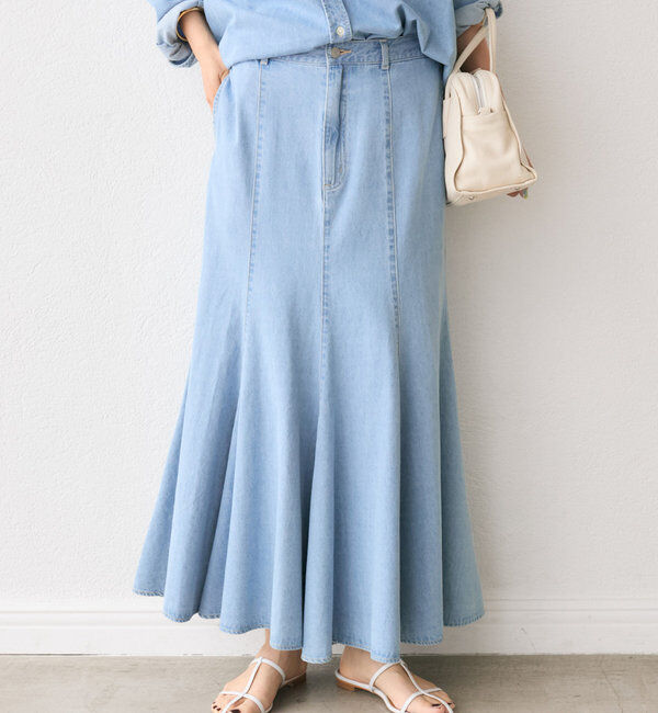  「【MONN.:.(モン)】ライトデニムマキシスカート」|スカート|