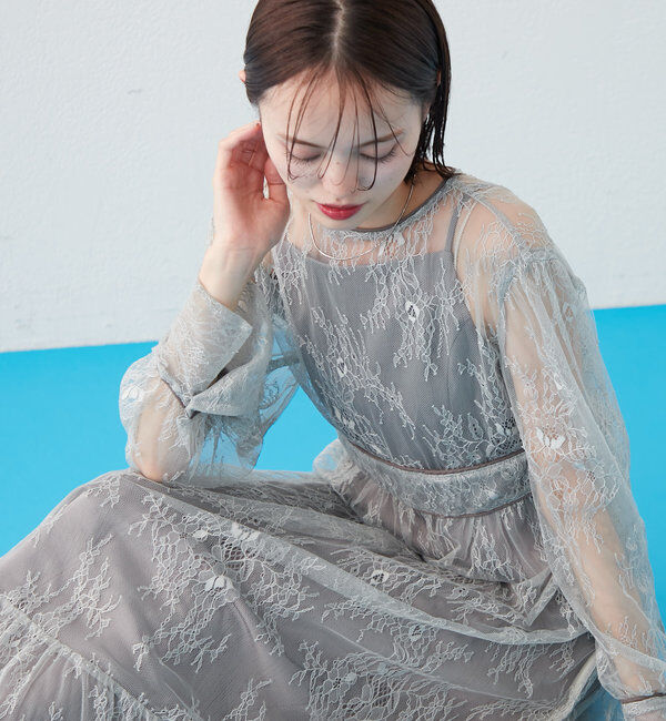  「[森川企画]パイピングレースキャミワンピースSET」|ワンピース|グレー