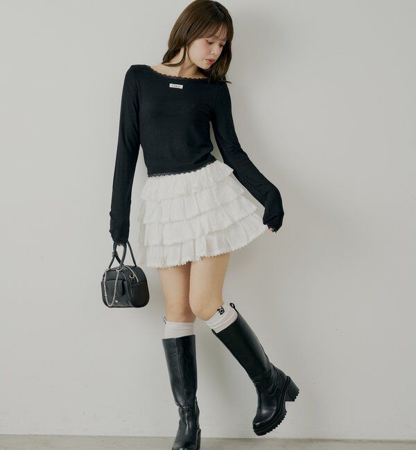  「前後2wayレースギャザーロンT」|Tシャツ・カットソー|