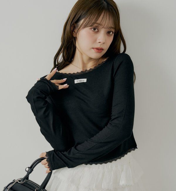  「前後2wayレースギャザーロンT」|Tシャツ・カットソー|