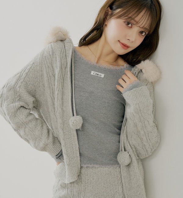  「前後2wayレースギャザーロンT」|Tシャツ・カットソー|グレー