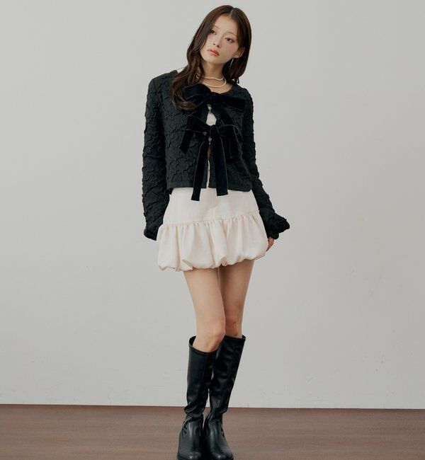  「【SALON by Chico】前後2wayフロントリボン配色カーディガン」|カーディガン|