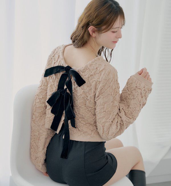  「【SALON by Chico】前後2wayフロントリボン配色カーディガン」|カーディガン|