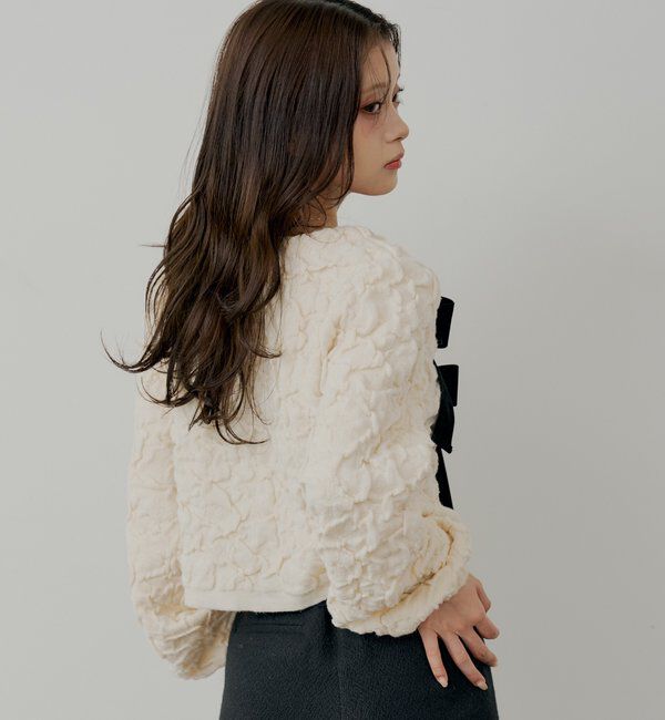  「【SALON by Chico】前後2wayフロントリボン配色カーディガン」|カーディガン|