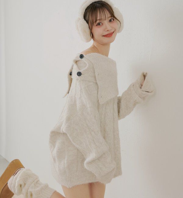  「【セットアップ対応】ケーブルニット+スヌードセット」|ニット・セーター|