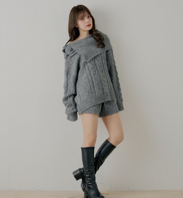  「【セットアップ対応】ケーブルニット+スヌードセット」|ニット・セーター|