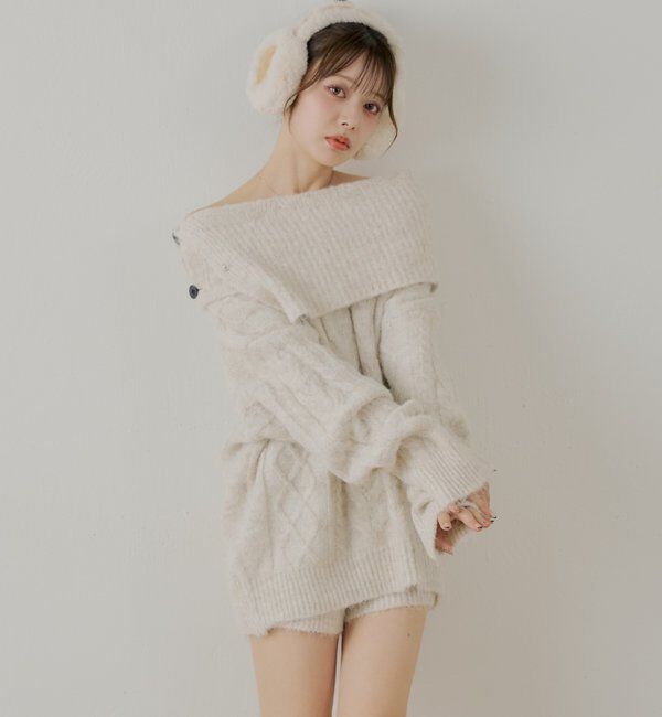  「【セットアップ対応】ケーブルニット+スヌードセット」|ニット・セーター|