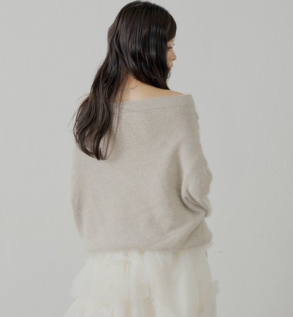  「ビジュー付きアンゴラオフショルニット」|ニット・セーター|