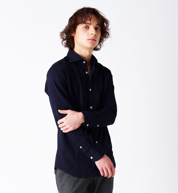 ABAHOUSE「ALBINI 交織サーフニット シャツ」|シャツ・ブラウス|ネイビー