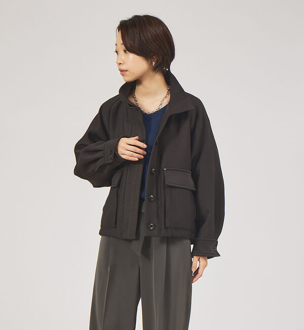 qualite「シャドーストライプブルゾン」|ブルゾン・スタジャン|チャコールグレー