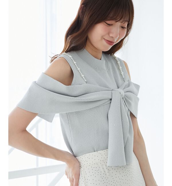  「パールチェーンビジューリボンニット」|ニット・セーター|