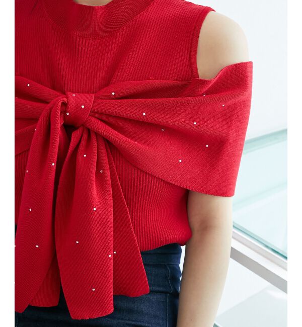  「パールチェーンビジューリボンニット」|ニット・セーター|