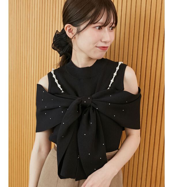  「パールチェーンビジューリボンニット」|ニット・セーター|