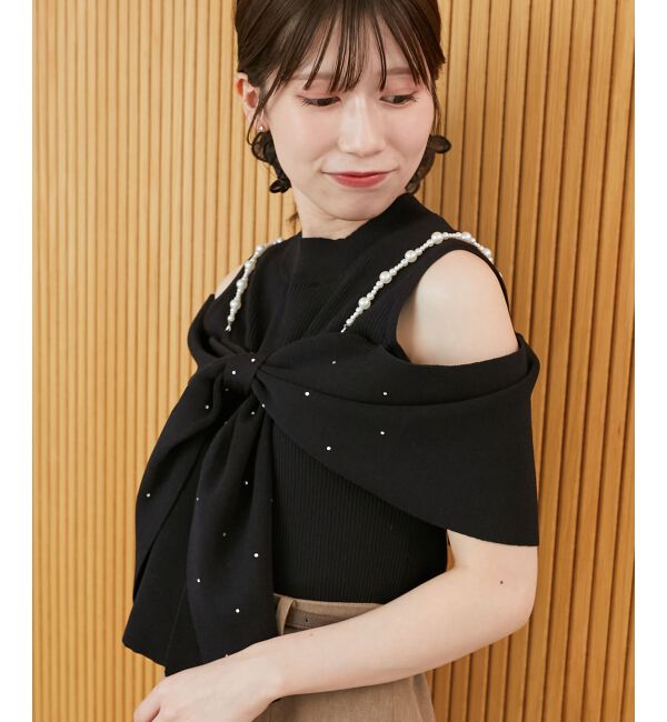  「パールチェーンビジューリボンニット」|ニット・セーター|