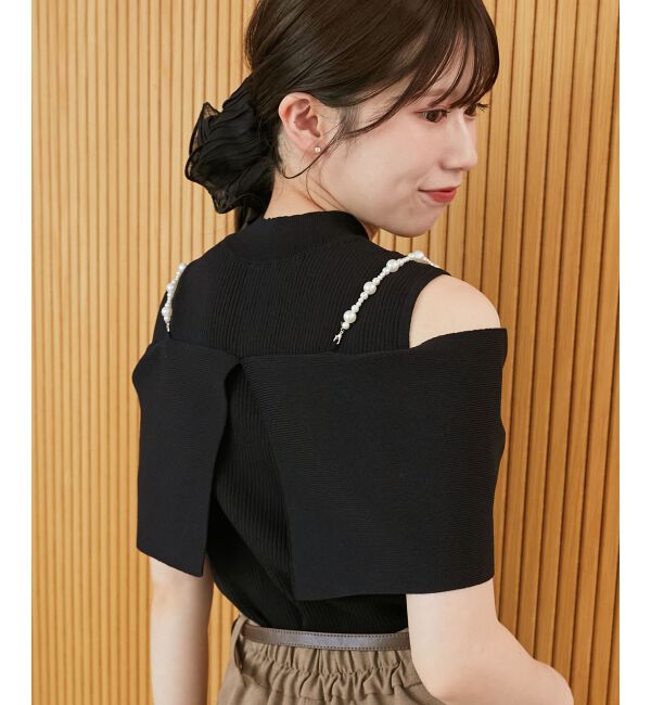  「パールチェーンビジューリボンニット」|ニット・セーター|