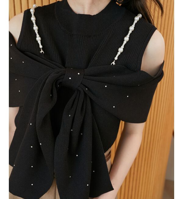  「パールチェーンビジューリボンニット」|ニット・セーター|