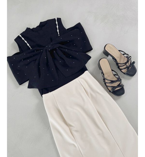  「パールチェーンビジューリボンニット」|ニット・セーター|