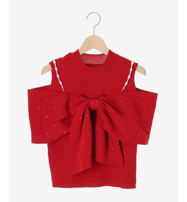  「パールチェーンビジューリボンニット」|ニット・セーター|
