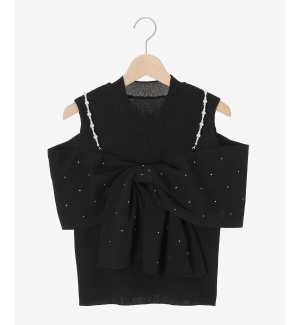  「パールチェーンビジューリボンニット」|ニット・セーター|