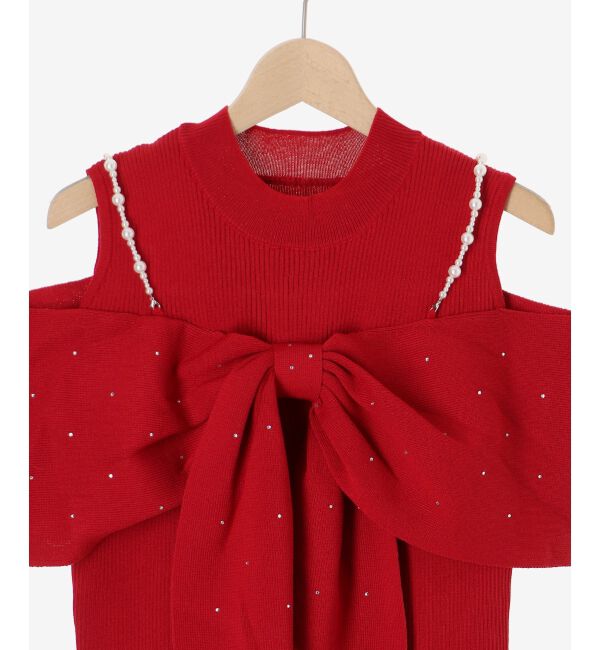  「パールチェーンビジューリボンニット」|ニット・セーター|