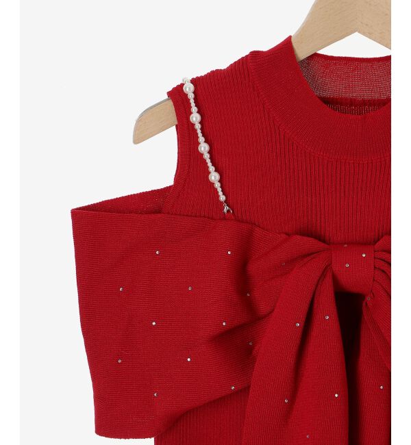  「パールチェーンビジューリボンニット」|ニット・セーター|