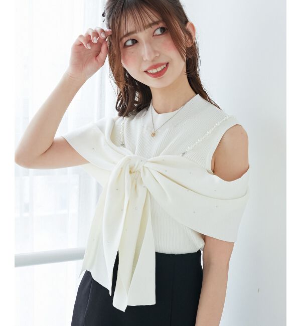  「パールチェーンビジューリボンニット」|ニット・セーター|