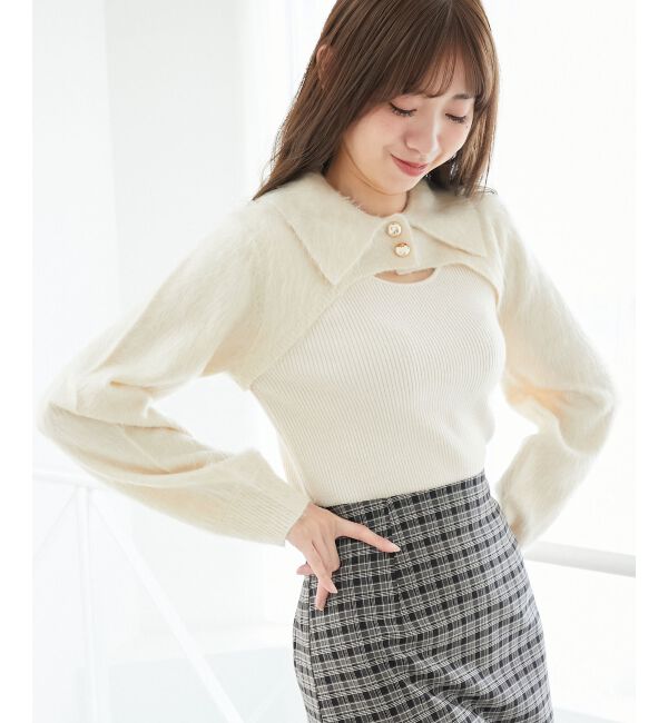  「襟付きデコルテオープンニット」|ニット・セーター|