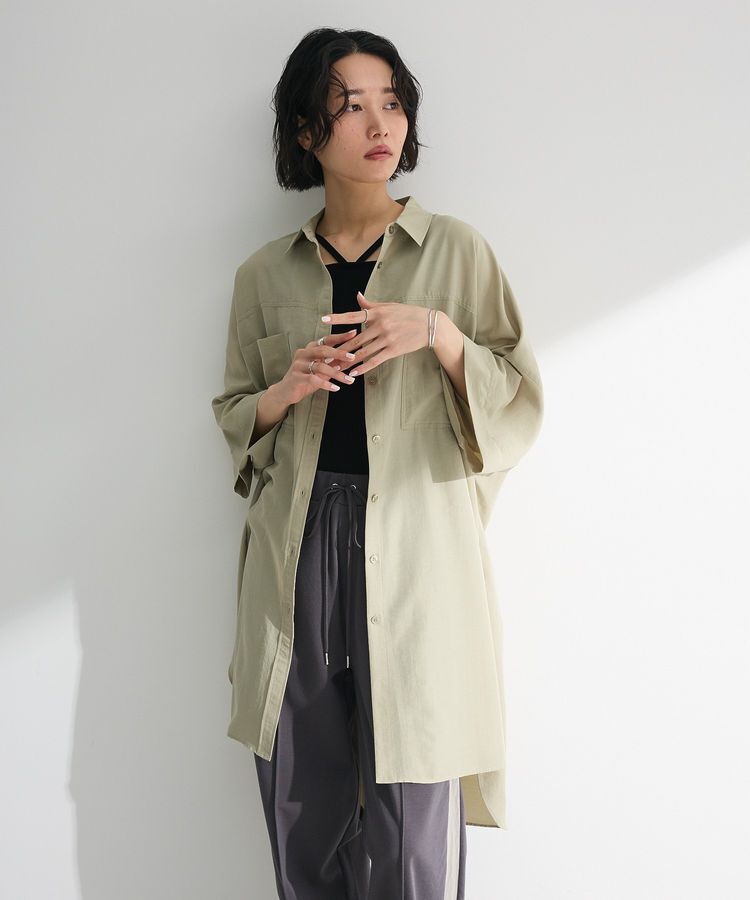 Green Parks「7分袖ミディ丈シャツワンピース」|ワンピース|