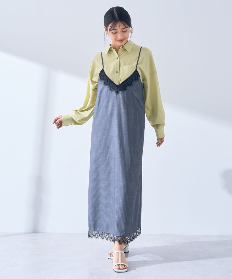 YECCA VECCA「ストライプ柄レースMIXキャミワンピース」|ワンピース|Gray