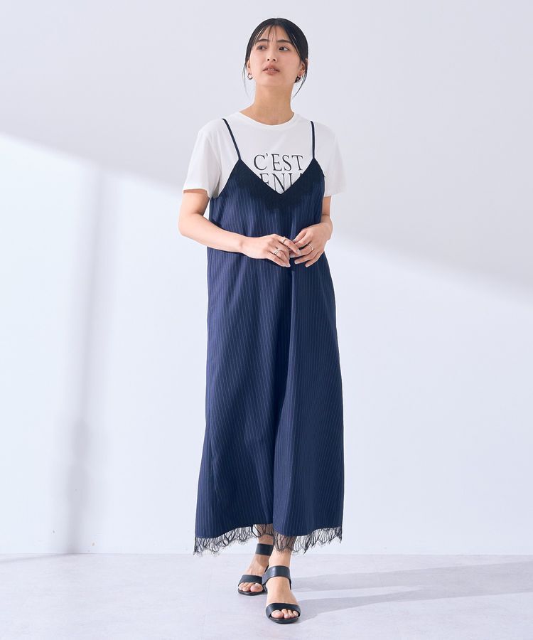 YECCA VECCA「ストライプ柄レースMIXキャミワンピース」|ワンピース|