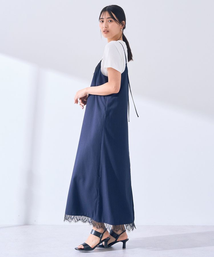 YECCA VECCA「ストライプ柄レースMIXキャミワンピース」|ワンピース|