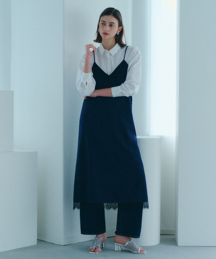 YECCA VECCA「ストライプ柄レースMIXキャミワンピース」|ワンピース|Navy