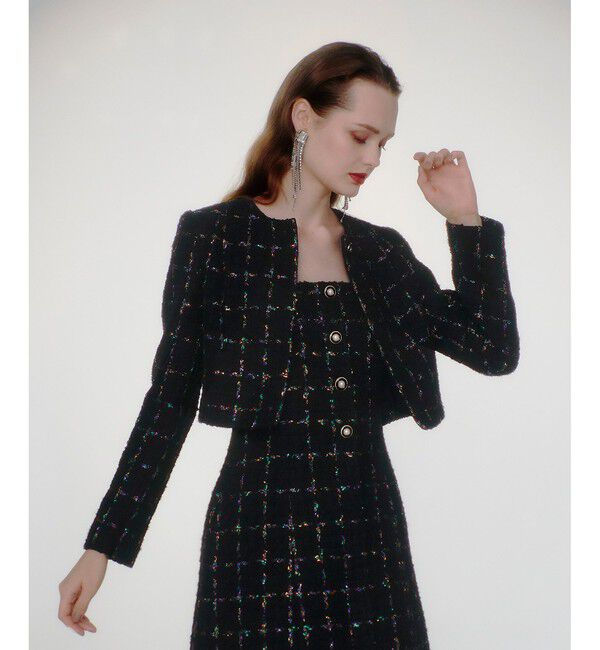 LOULOU WILLOUGHBY「【LOULOU WILLOUGHBY】CAMPOREラメツイードジャケット」|ノーカラージャケット|