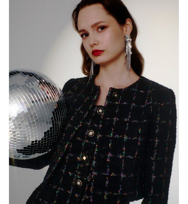 LOULOU WILLOUGHBY「【LOULOU WILLOUGHBY】CAMPOREラメツイードジャケット」|ノーカラージャケット|