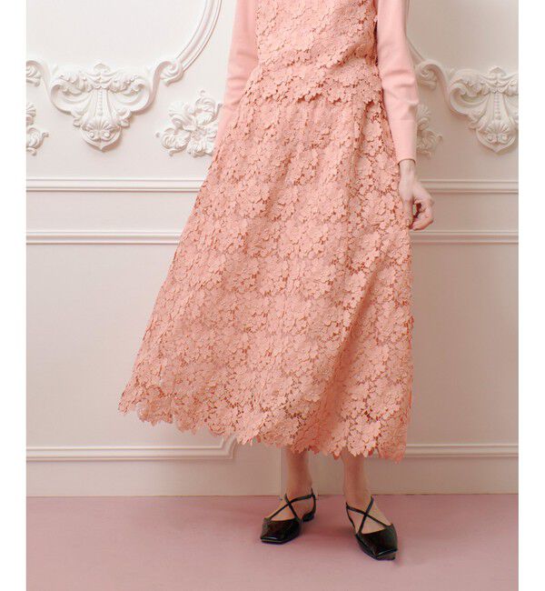 LOULOU WILLOUGHBY「【LOULOU WILLOUGHBY】ケミカルフラワーレーススカート」|フレア|